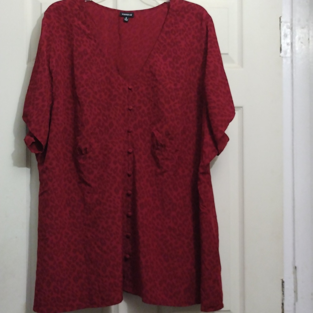 Torrid Burgundy And Leopard Print Button Front An… - image 1